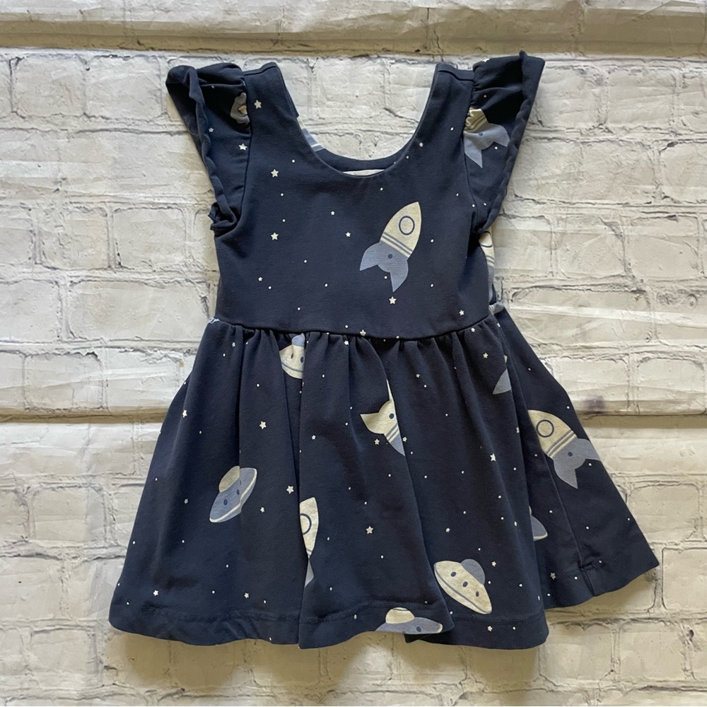 Girls Monica + Andy Navy Blue Rocket Print Dress